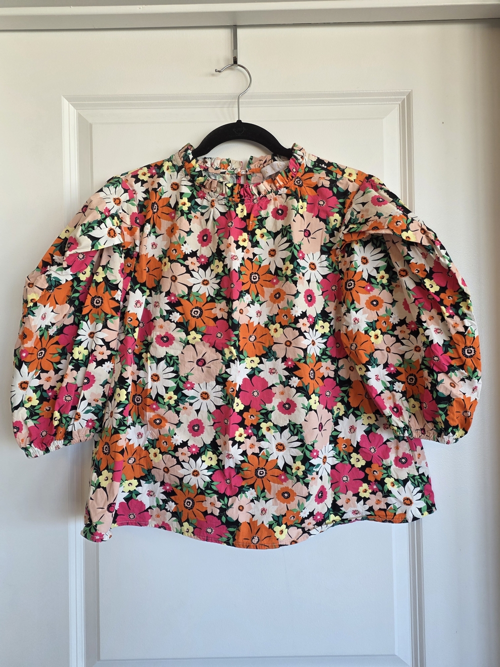 Karlie Floral Puff-Sleeve Blouse in Pink, Orange & Cream - Picture 1 of 5